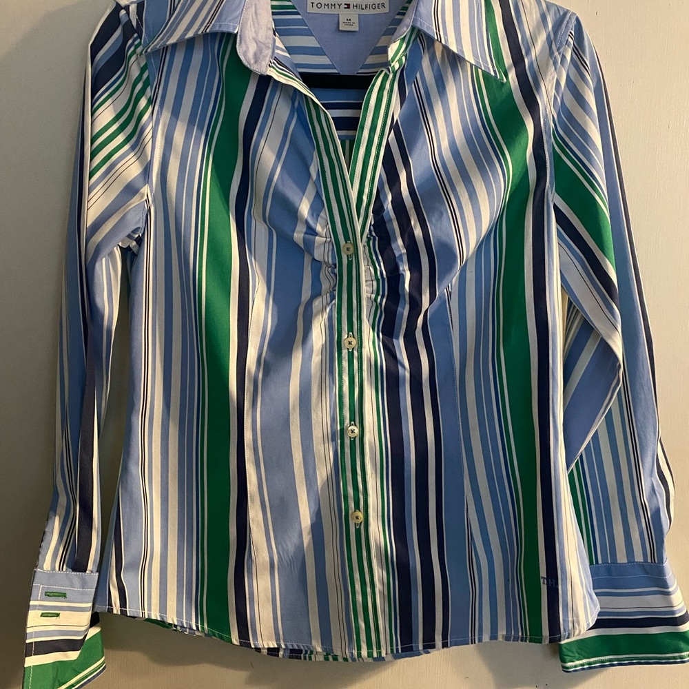 Tommy Hilfiger Blue Green White Striped Button-Down Shirt